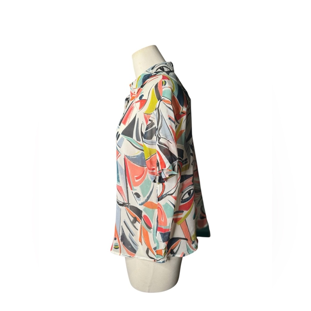 Lafayette 148 New York Abstract Print Silk Button Front Blouse Size M - Picture 4 of 6